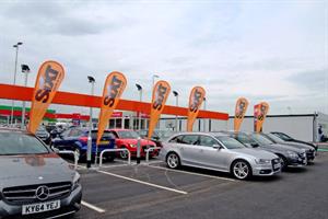 Car park with flag banner